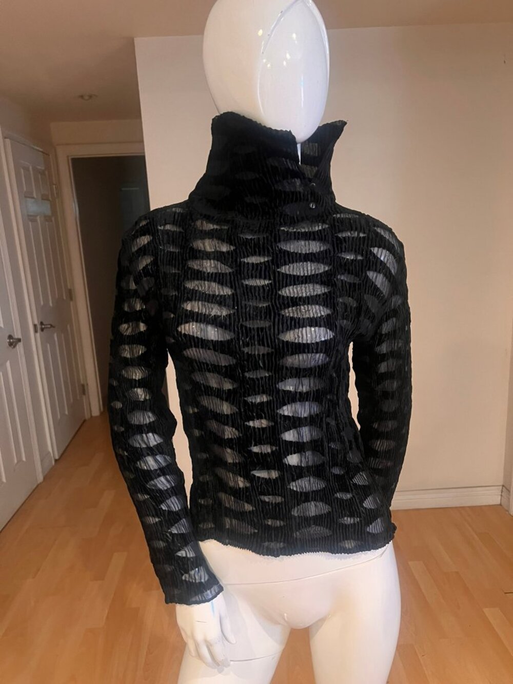 VINTAGE ISSEY MIYAKE CHIFFON PLEATED PATTERNED TURTLENECK TOP